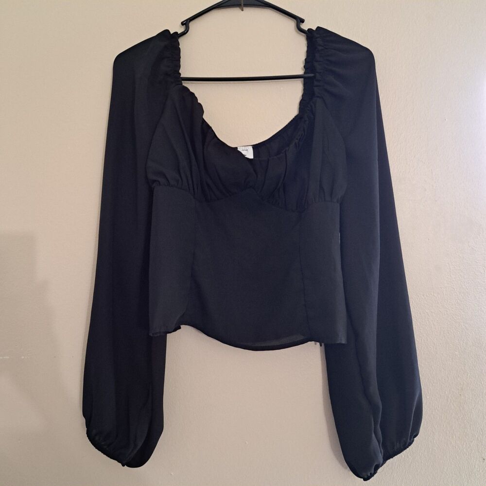 Abound Long Sleeve Black Cropped Top Size Lby Nordstrom NWT